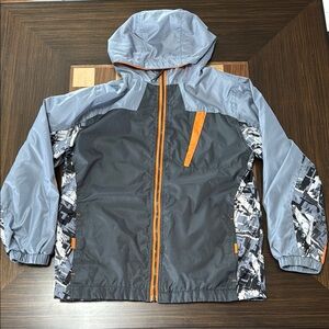 AQ Explore The Unknown boys hooded coat full zip orange/gray size M (10-12).